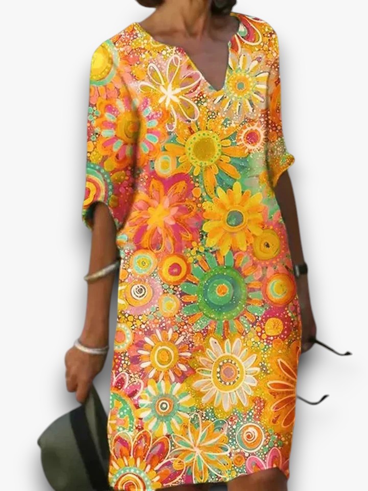 Kaelith - Bloemen Jurk met V-hals voor Dames